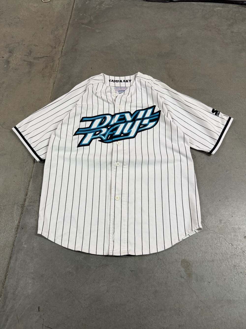 Vintage Starter Tampa Bay Devil Rays Baseball Jersey Size M White Pinstripe MLB